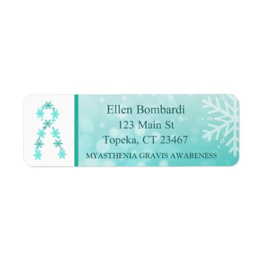 Blauwgroen Snowflake en MG Awareness Ribbon Etiket (Voorkant)