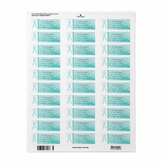 Blauwgroen Snowflake en MG Awareness Ribbon Etiket (Full Sheet)