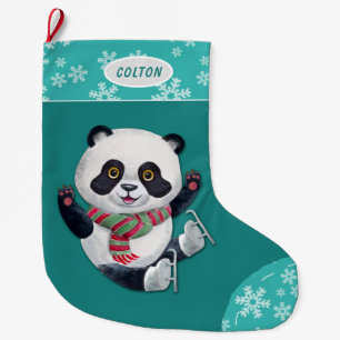 Blauwgroen Snowflake Ice Skating Panda Beer  Grote Kerstsok
