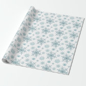 Blauwgroen Snowflake-kerstpatroonschitterij Cadeaupapier (Uitgerold)