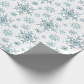 Blauwgroen Snowflake-kerstpatroonschitterij Cadeaupapier (Hoek)