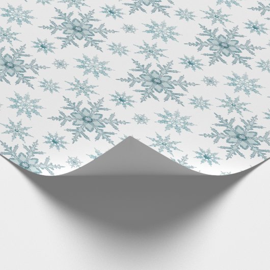 Blauwgroen Snowflake-kerstpatroonschitterij Cadeaupapier (Hoek)