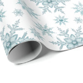 Blauwgroen Snowflake-kerstpatroonschitterij Cadeaupapier (Rol Hoek)