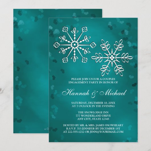 BLAUWGROEN SNOWFLAKE-KOPPELS KAART (Voorkant / Achterkant)