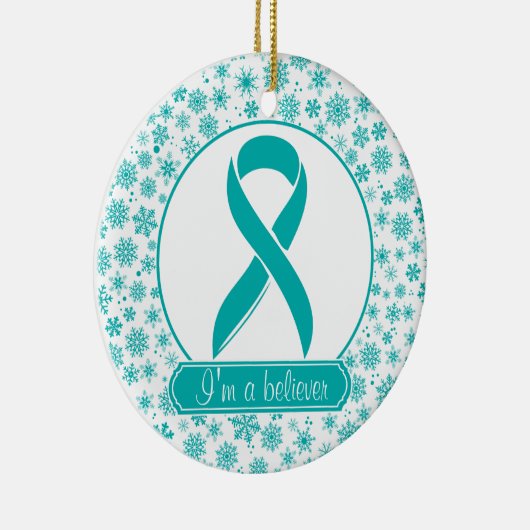 Blauwgroen Snowflake Ovarian Cancer Ornament (Rechts)