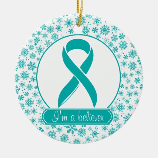 Blauwgroen Snowflake Ovarian Cancer Ornament (Voorkant)