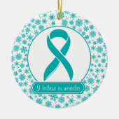 Blauwgroen Snowflake Ovarian Cancer Ornament (Voorkant)
