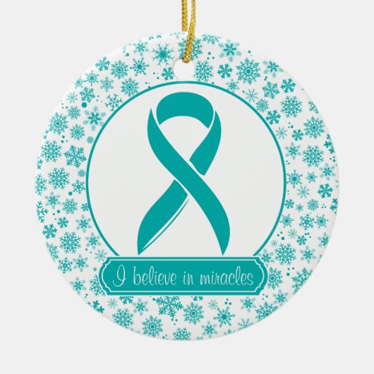 Blauwgroen Snowflake Ovarian Cancer Ornament (Voorkant)