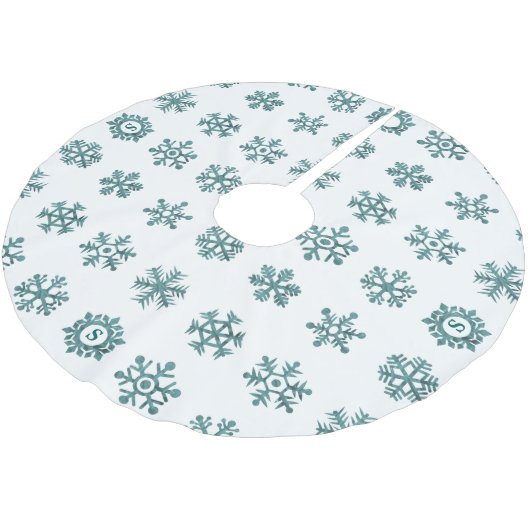 Blauwgroen Snowflake Pattern White kerstboomrok Kerstboom Rok (Gekanteld)