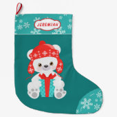 Blauwgroen Snowflake Polar-Beer Grote Kerstsok (Voorkant)