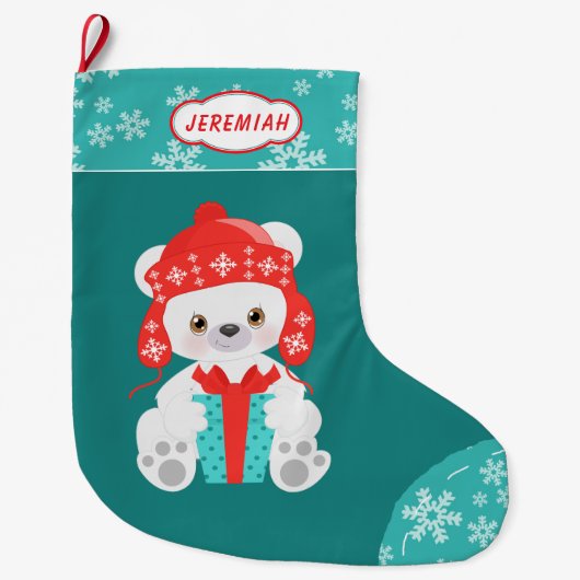 Blauwgroen Snowflake Polar-Beer Grote Kerstsok (Voorkant)