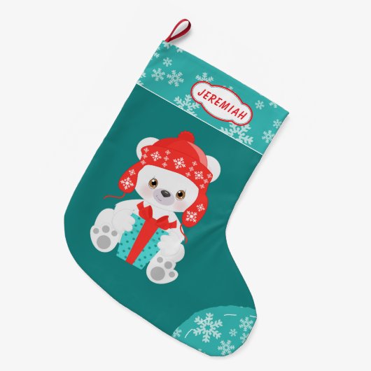 Blauwgroen Snowflake Polar-Beer Grote Kerstsok (Voorkant (Hangend))