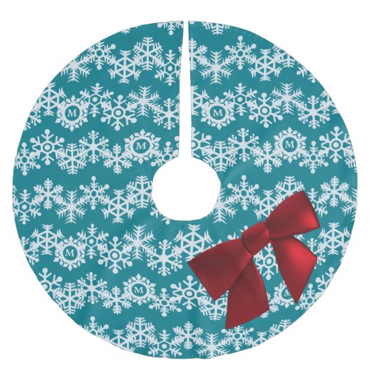 Blauwgroen Snowflake Red Bow kerstboomrok Kerstboom Rok (Voorkant)
