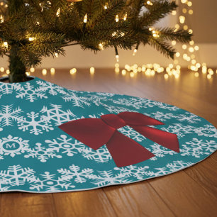 Blauwgroen Snowflake Red Bow kerstboomrok Kerstboom Rok