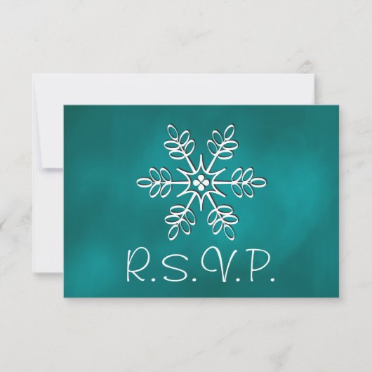 Blauwgroen Snowflake Weddenschap RSVP-reactiekaart RSVP Kaartje (Voorkant)