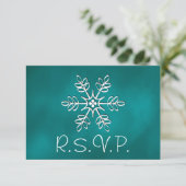 Blauwgroen Snowflake Weddenschap RSVP-reactiekaart RSVP Kaartje (Staand voorkant)