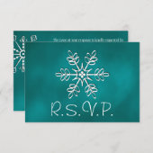 Blauwgroen Snowflake Weddenschap RSVP-reactiekaart RSVP Kaartje (Voorkant / Achterkant)