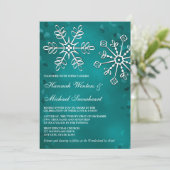 Blauwgroen Snowflake Wedding-uitvindingen Kaart (Staand voorkant)