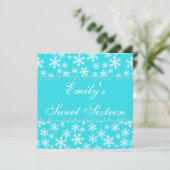 Blauwgroen Snowflakes Diamond Sweet 16 Kaart (Staand voorkant)