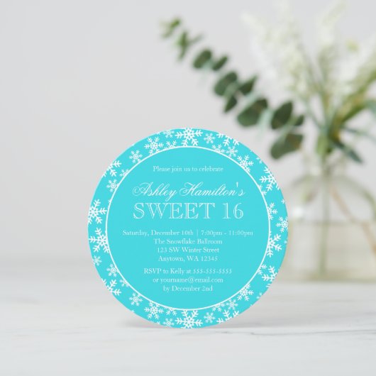 Blauwgroen Snowflakes Sweet 16 Winter Wonderland R Kaart (Staand voorkant)