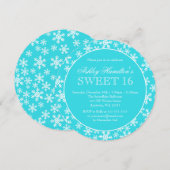 Blauwgroen Snowflakes Sweet 16 Winter Wonderland R Kaart (Voorkant / Achterkant)