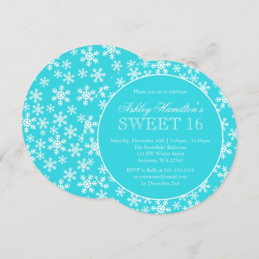 Blauwgroen Snowflakes Sweet 16 Winter Wonderland R Kaart (Voorkant / Achterkant)