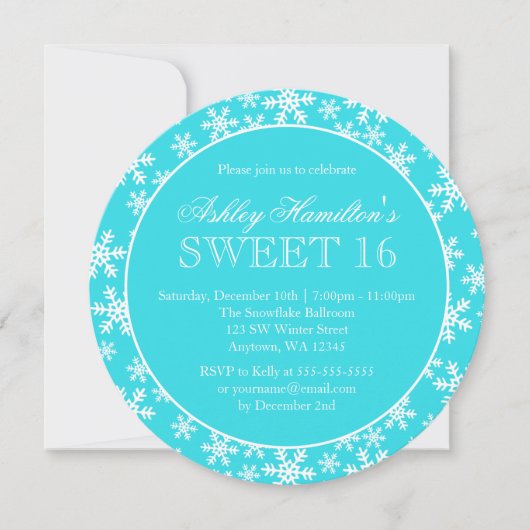Blauwgroen Snowflakes Sweet 16 Winter Wonderland R Kaart (Voorkant)