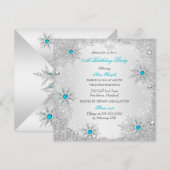 Blauwgroen Snowflakes Winter Wonderland Birthday P Kaart (Voorkant / Achterkant)
