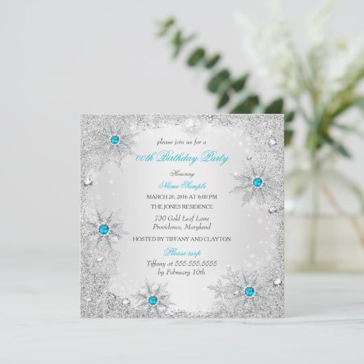 Blauwgroen Snowflakes Winter Wonderland Birthday P Kaart (Staand voorkant)