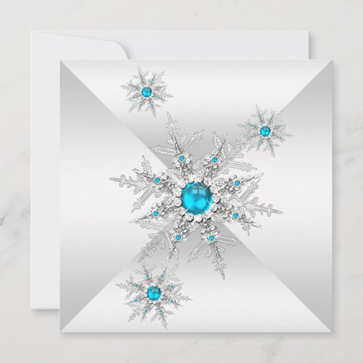 Blauwgroen Snowflakes Winter Wonderland Birthday P Kaart (Achterkant)