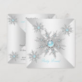  Blauwgroen Snowflakes Winter Wonderland Partij Kaart (Voorkant / Achterkant)