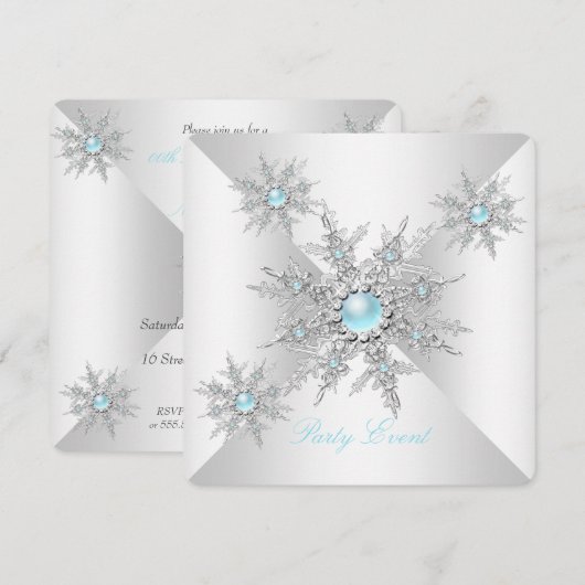  Blauwgroen Snowflakes Winter Wonderland Partij Kaart (Voorkant / Achterkant)