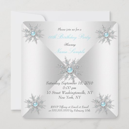  Blauwgroen Snowflakes Winter Wonderland Partij Kaart (Achterkant)