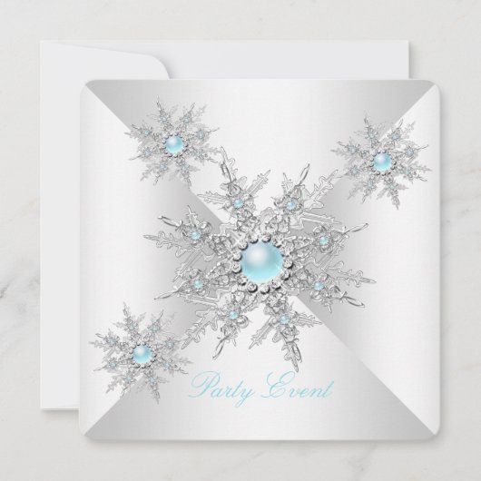 Blauwgroen Snowflakes Winter Wonderland Partij Kaart (Voorkant)