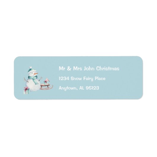 Blauwgroen Snowman Aangepast Retour Adres Vakantie Etiket (Voorkant)