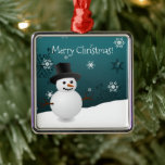 Blauwgroen Snowman Winter Scene Keramisch Ornament<br><div class="desc">Voeg een griezelige aanraking toe aan uw kerstboom dit vakantieseizoen met een Blauwgroen Snowman Winter Scene Ceramic Ornament. Het ontwerp van het ornament is voorzien van een gelukkige sneeuwman in een sneeuwwindenergie tegen een blauwgroen achtergrond die is aangepast aan de corresponderende kleurensneeuwvlokken. Extra cadeautjes en vakantiepunten zijn ook bij dit...</div>