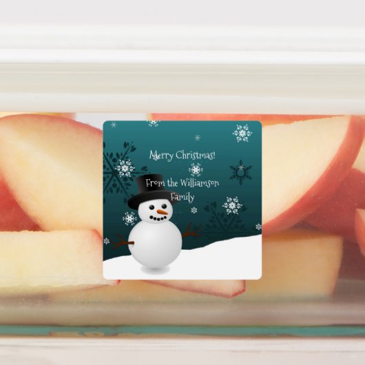Blauwgroen Snowman Winter Scene kerstcadeaulabel Labels (Aangebracht)