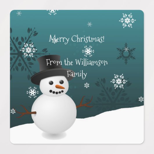 Blauwgroen Snowman Winter Scene kerstcadeaulabel Labels (Design 1)