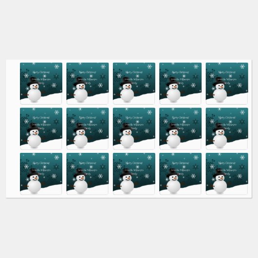 Blauwgroen Snowman Winter Scene kerstcadeaulabel Labels (Vel)