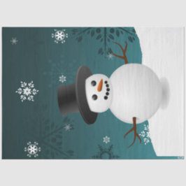 Blauwgroen Snowman Winter Scene-kerstcadeaupapier Tissuepapier