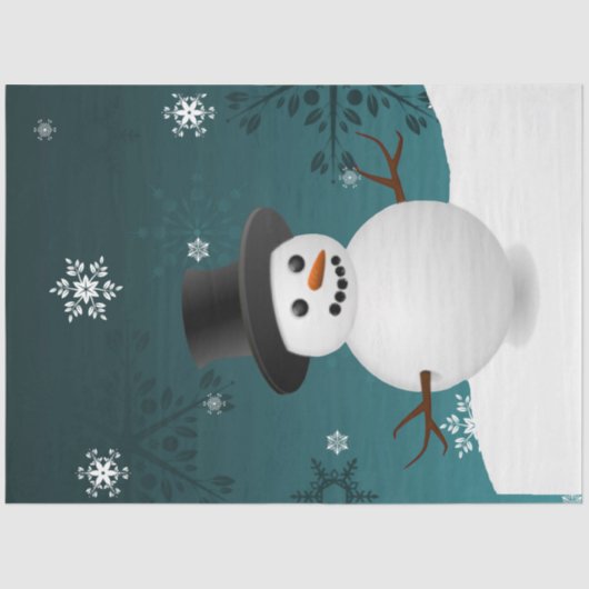 Blauwgroen Snowman Winter Scene-kerstcadeaupapier Tissuepapier (Voorkant)