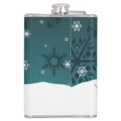 Blauwgroen Snowman Winter Scene-kerstfles Heupfles (Achterkant)