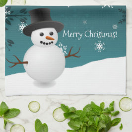 Blauwgroen Snowman Winter Scene Kerstmis Kitchen T Theedoek