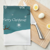 Blauwgroen Snowman Winter Scene Kerstmis Kitchen T Theedoek (Quarter Fold)