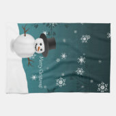 Blauwgroen Snowman Winter Scene Kerstmis Kitchen T Theedoek (Horizontaal)