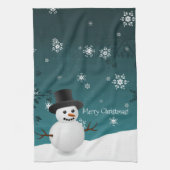 Blauwgroen Snowman Winter Scene Kerstmis Kitchen T Theedoek (Verticaal)