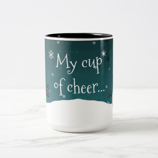 Blauwgroen Snowman Winter Scene Kerstmis Mok (Center)