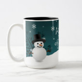 Blauwgroen Snowman Winter Scene Kerstmis Mok (Links)