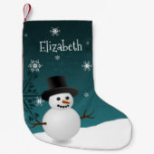Blauwgroen Snowman Winter Scene Kerstmis stoppen Kleine Kerstsok (Voorkant)
