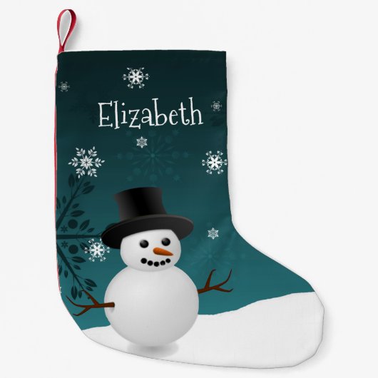 Blauwgroen Snowman Winter Scene Kerstmis stoppen Kleine Kerstsok (Voorkant)